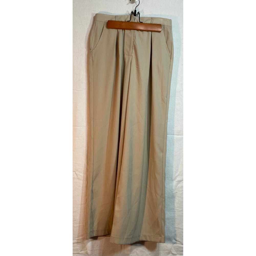 MAX STUDIO Latte Wide Leg Pleated Pants Women's Size L‎ Beige Polyester Spandex